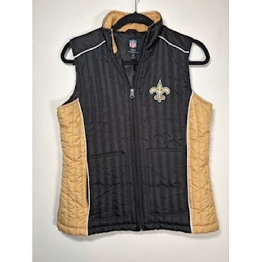 New Orleans Saints Vest NFL Team Apparel Small Black Gold Quilted Puffer Logo